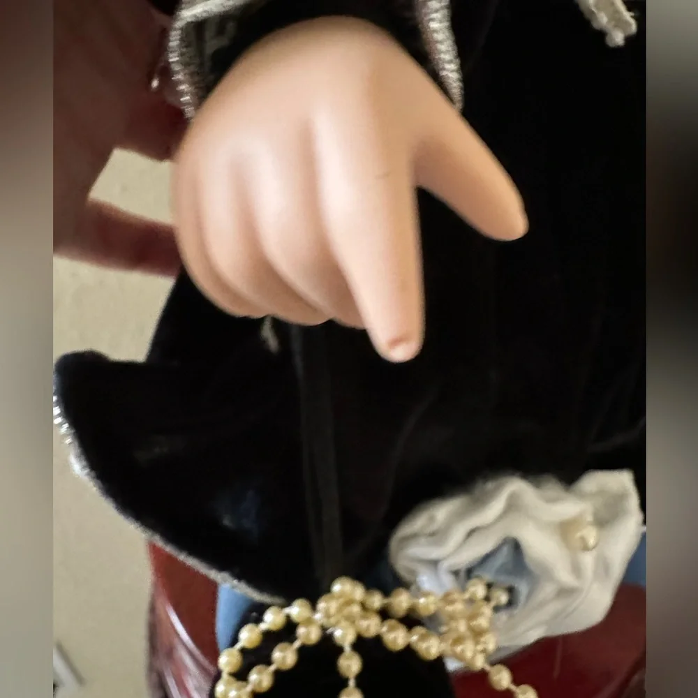 Standing Porcelain Victorian Doll with Stand, 17 inches Tall